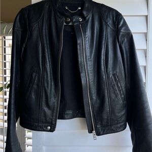 DIESEL Leather Moto Jacket Women Size M Black